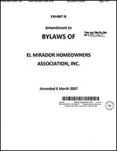 Amendment to Bylaws of the El Mirador Homeowners Association, February 23, 2023
