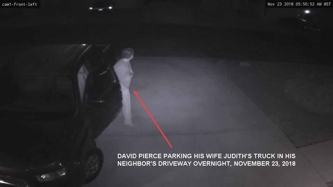 David Pierce parking his wife Judith's truck in his neighbor's driveway overnight, November 23, 2018.