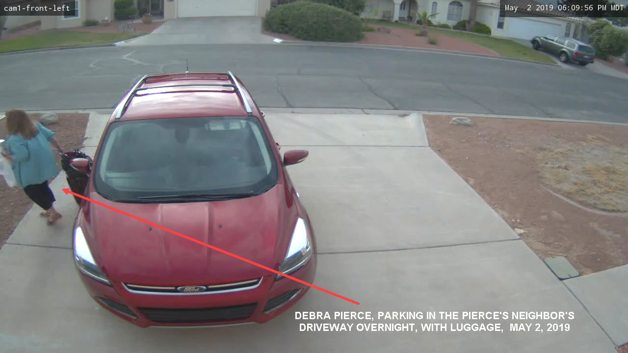 Debra Pierce, parking overnight in the Pierce's neighbor's driveway, May 2, 2019.