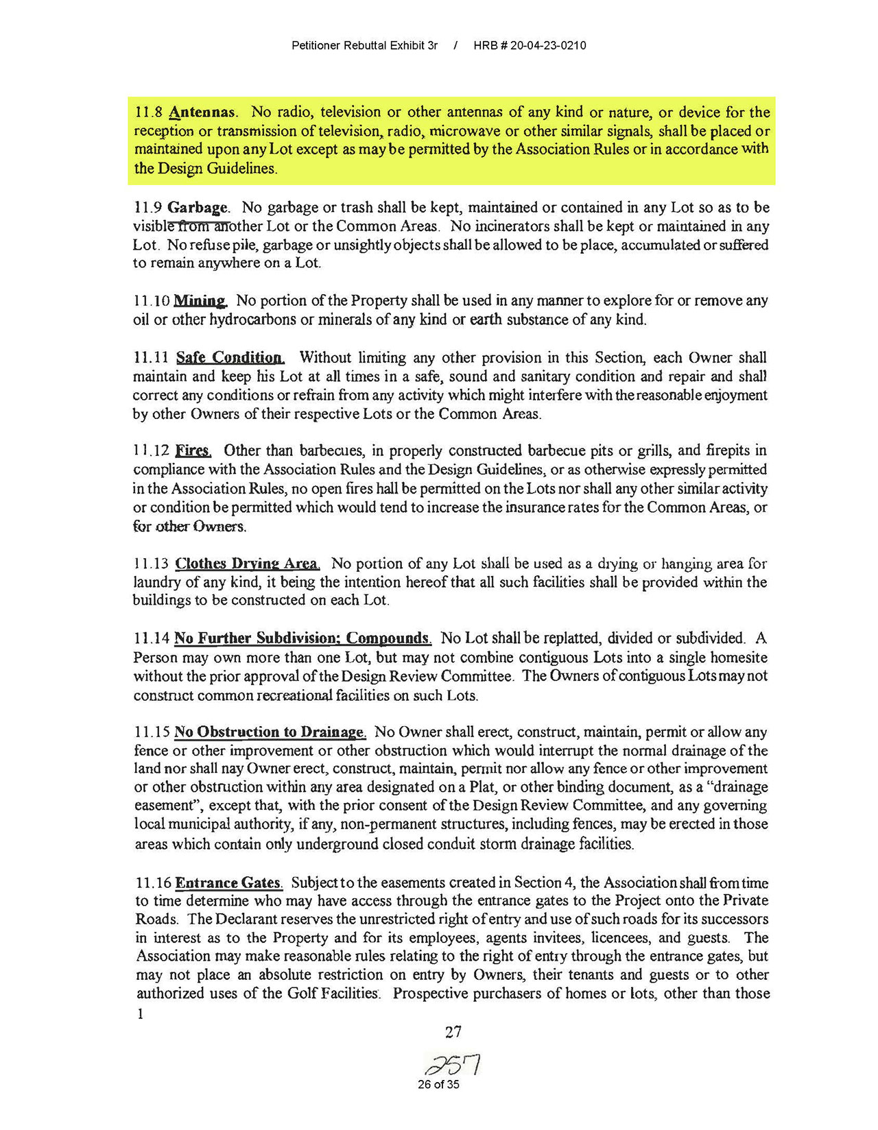 EMHA Covenants, page 26, Rule 11.8 ANTENNAS.